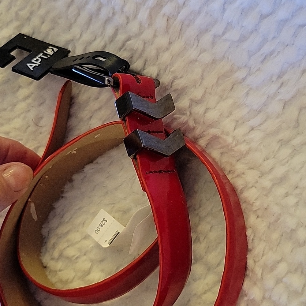 Apt 9 red patent belt gray silver buckle 1" wide 43" long Large New with…tags